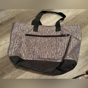 VICTORIA'S SECRET PINK LIMITED EDITION WEEKENDER TOTE SILVER METALLIC